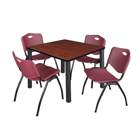 Kee Kee Square Table & Chair Set, Wood, Metal, Plastic Top, Cherry TB4242CHBPBK47BY